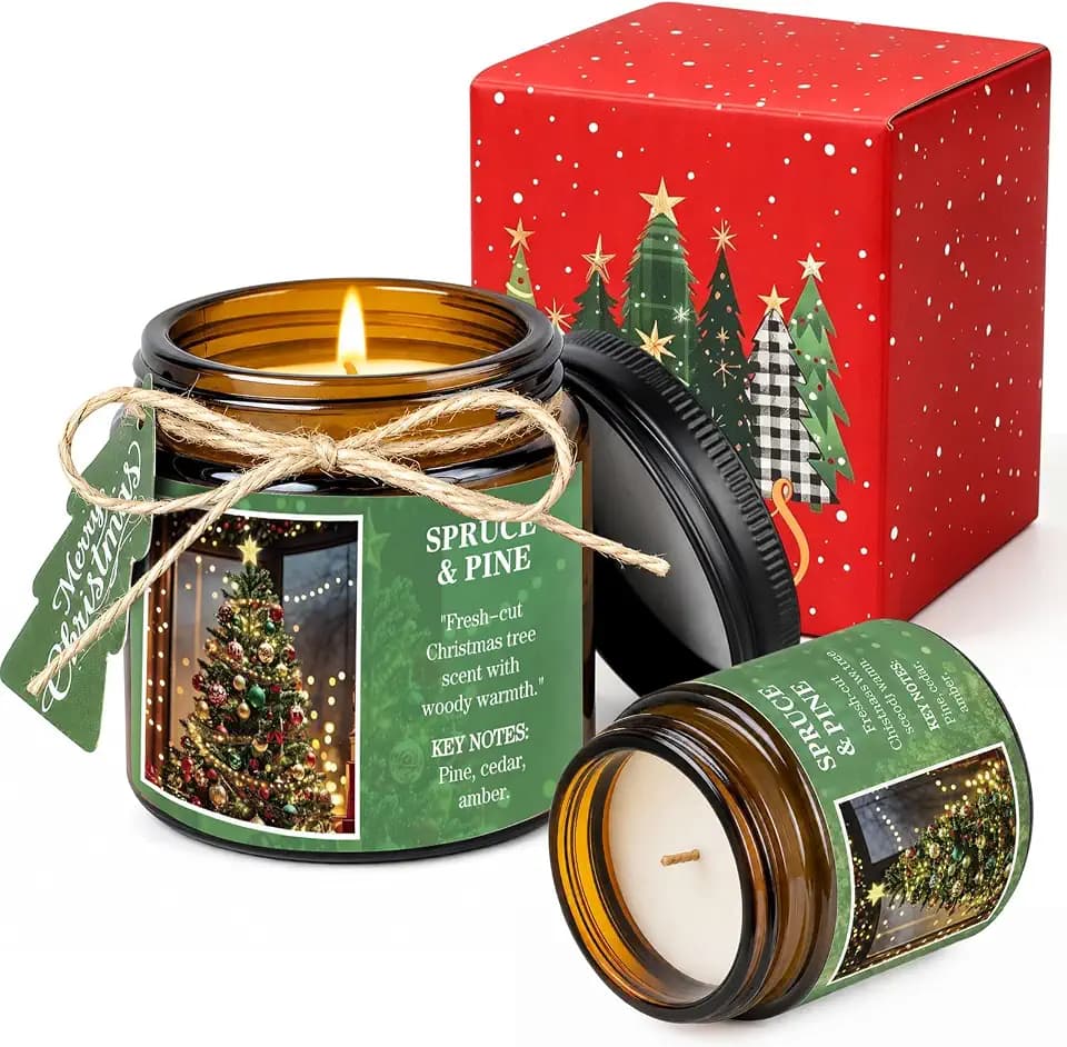 Lounsweer Christmas Scented Candles Gifts 4 oz Christmas Soy Candles Bulk Xmas Holiday Candle Gift Set Women Men Aromatherapy Candle with Gift Box for Winter Holiday Xmas Party (Spruce and Pine)