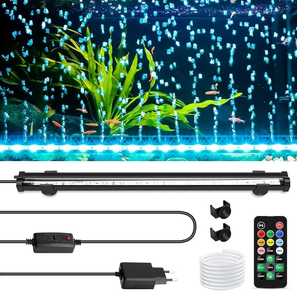 fishkeeper Unterwasser Aquarium Beleuchtung LED, 8 Farben Aquarium Bubble Light mit Fernbedienung, 5 Blinkmodi Submersible Aquarium Lampe, Aquarium Unterwasser Licht Sunrise-Daylight-Moonligh, 58.5cm