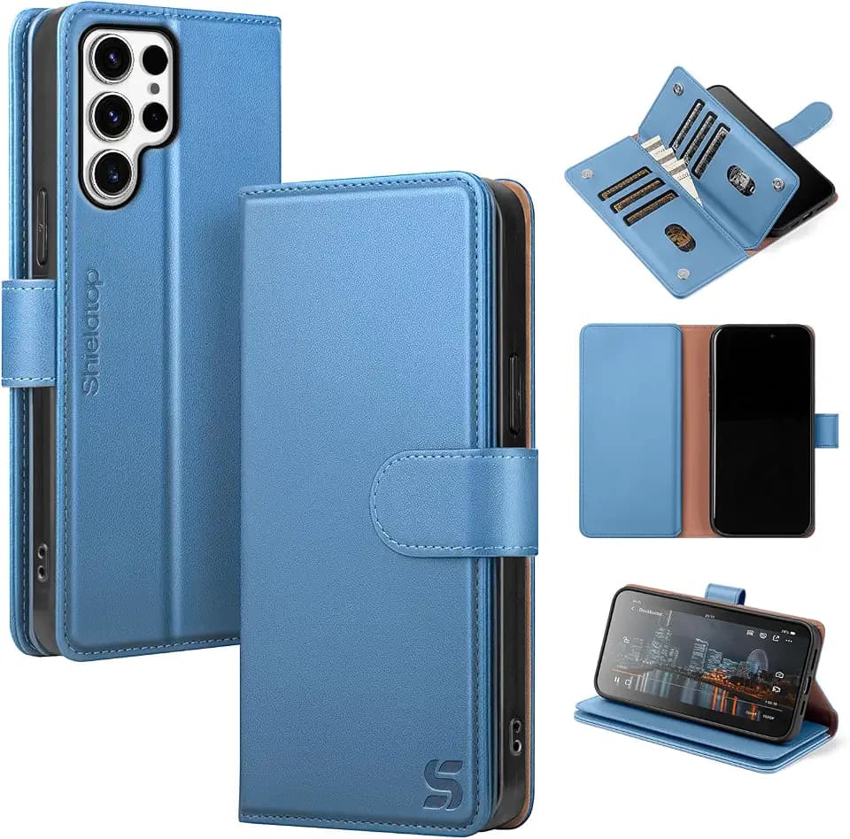 Shieldtop Compatible with Samsung Galaxy S25 Ultra Wallet Case with Card Holder,Women Men RFID Blocking PU Leather Flip TPU Protective Cover Credit Card Slots,Phone Case for S25 Ultra,Light Blue