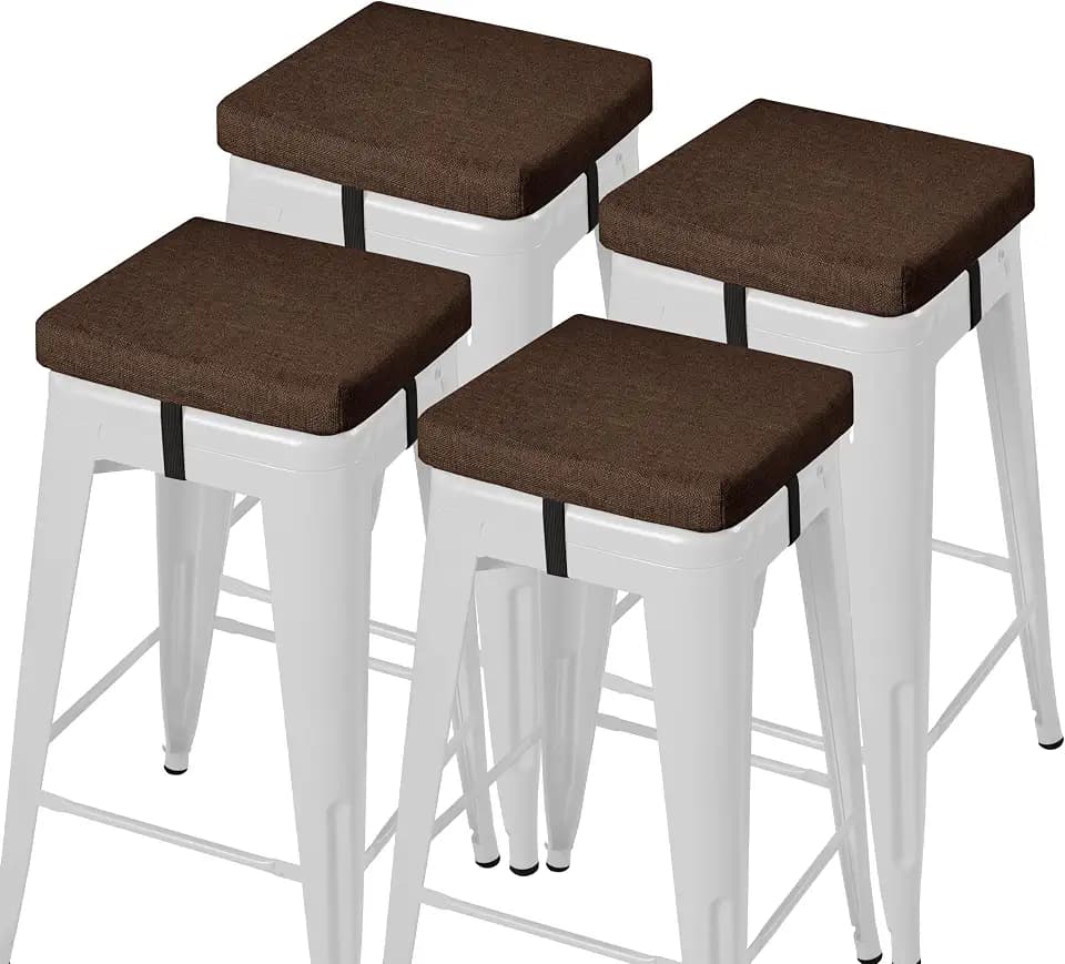 AddGrace rutschfeste Barhocker-Kissen, quadratisch, Barhocker-Sitzkissen mit Bändern, kleine quadratische Stuhlpolster mit maschinenwaschbarem Bezug, 30,5 x 30,5 x 5,1 cm, Kaffeebraun, 4 Stück