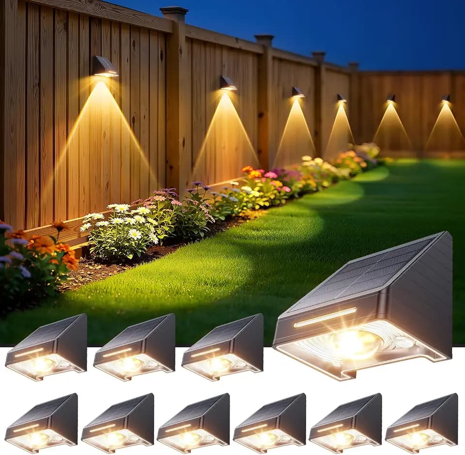 KOOPER Solar Fence Lights Outdoor Waterproof 10 Pack, Solar Fence Lights with Ultra-Bright LED Lens, 10 Modes & 9 Colors Outdoor Solar Lights for Fence, Backyard, Railing, Patio, Wall, Step, Deck