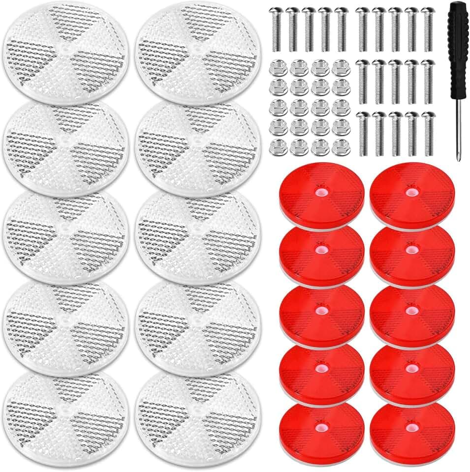 10Pcs 60mm Red and 10Pcs 80mm White Round Reflector,GPPS Plastic