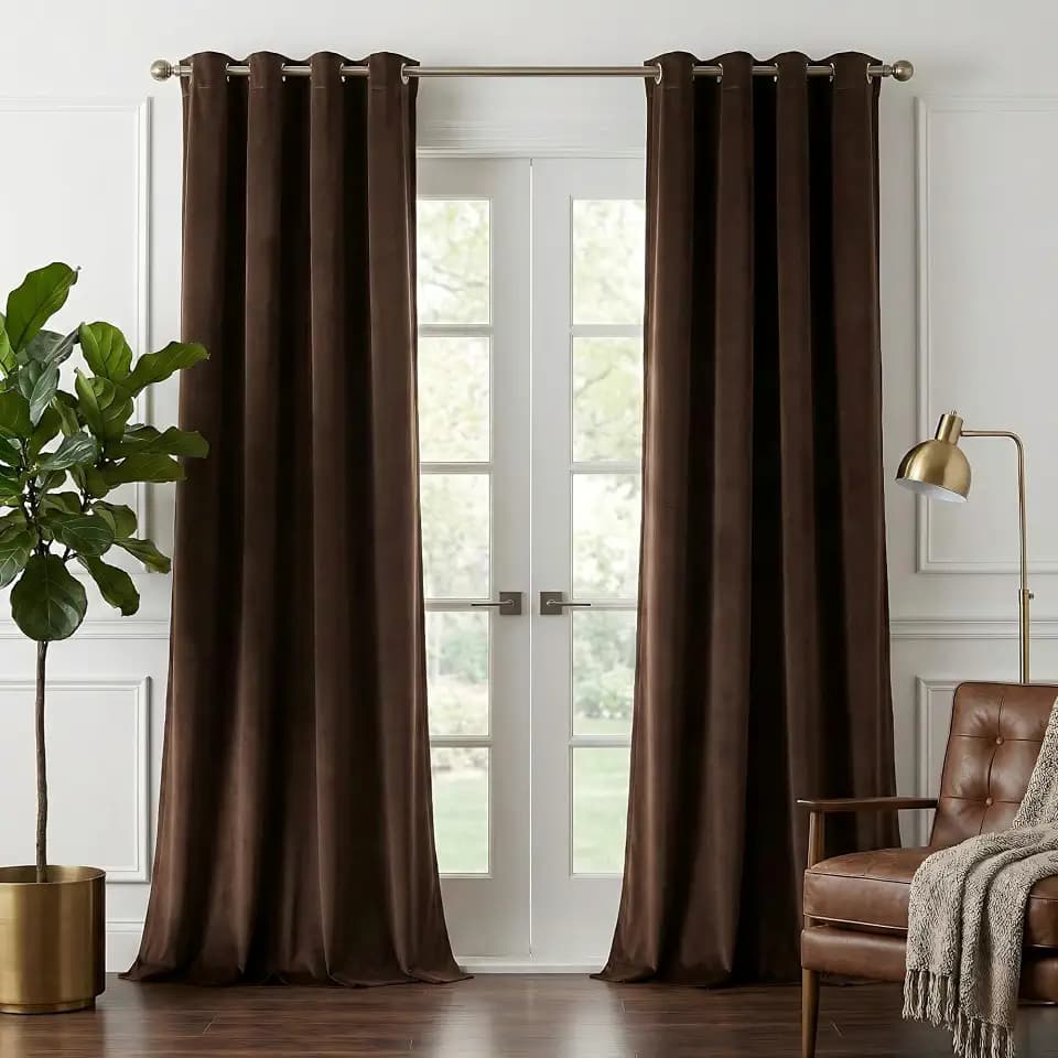 NICETOWN Brown Velvet Textured Curtain Panels, Media Movie Theater Room Decor for Living Room, Classic Velvet Woven Home Decor Grommet Top Drapes for Kid's Room (1 Pair, W52xL84 inches)