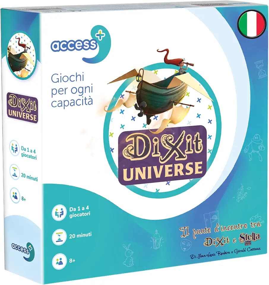 Asmodee: Dixit Universe Access+, Brettspiel, das die kognitiven Funktionen fördert, 1-4 Spieler, 8+ Jahre, italienische Ausgabe