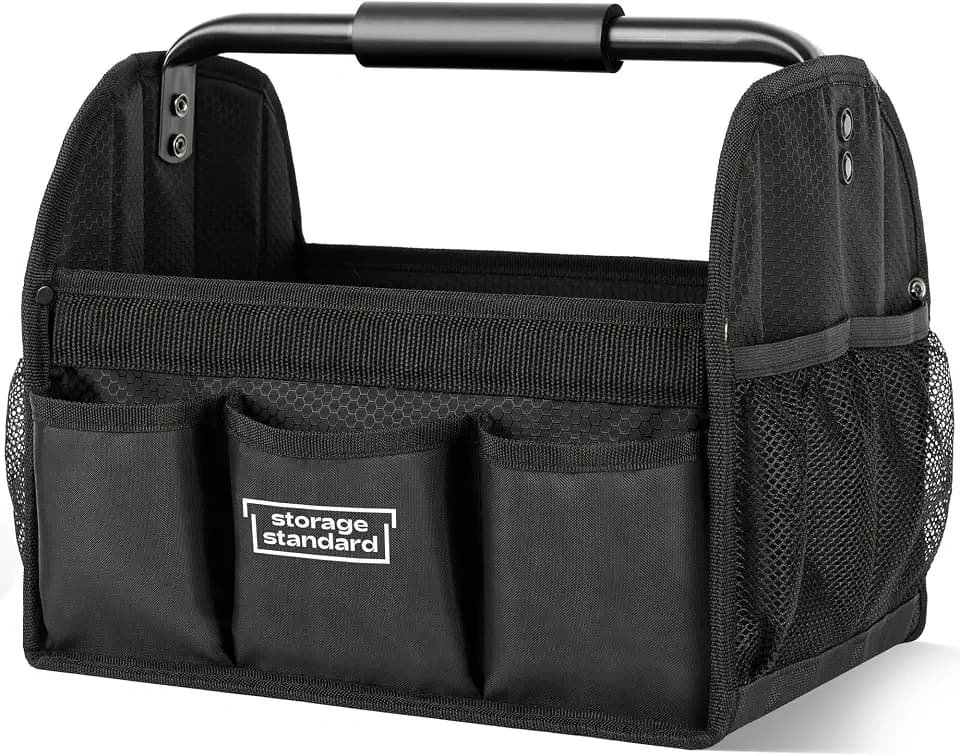 Detailing Caddy Organizer with Handle - Storage, Cars, & Cleaning Caddy for Supplies, Tools, & Home Improvement - Heavy Duty Car Detailing Supplies With Multi-Pockets & Collapsible Tote Design