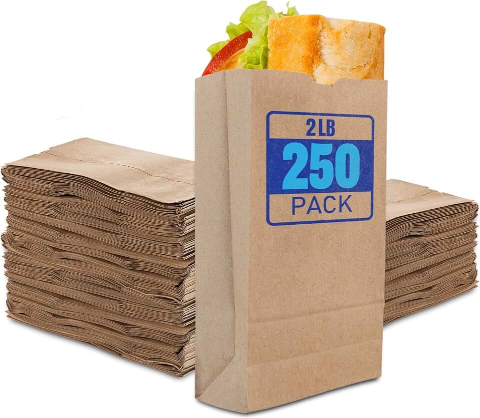 Stock Your Home 2 Lb Kraft Small Brown Paper Bags (250 Count) Mini Size Bag for Packing Breakfast Food, Snack, or Lunch Items - Blank Bulk Pack, Disposable Sack for Arts & Crafts Projects
