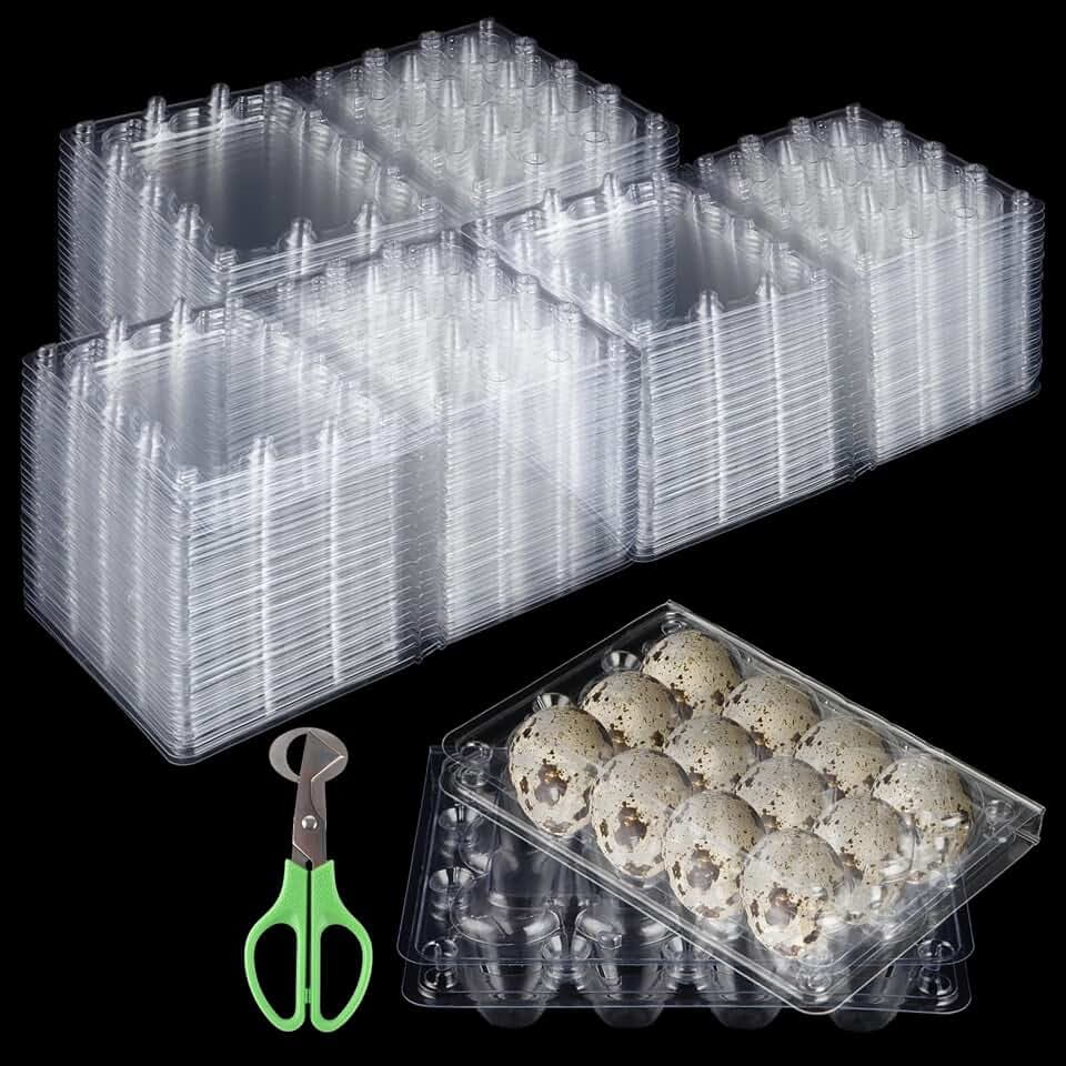 150 Stück Wachteleierschachteln, 12 Gitter Wachteln Eierschachteln Eierkarton Kunststoff Wachtelei Schachteln mit Deckel, PVC Eier Aufbewahrungsbox Eierhalter für Wachteleier