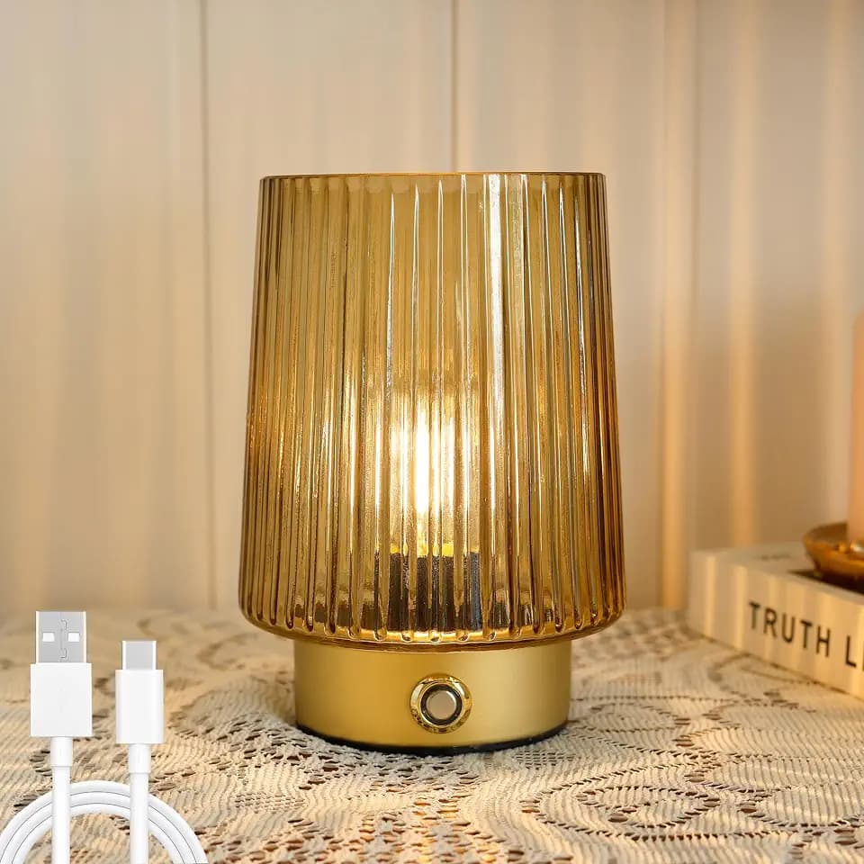 ULAROOM Cordless Lamp Rechargeable Battery Operated lamp, Glass Small Table lamp - Portable Dimmable Brightness Touch Wireless Bedside Lamp for Bedroom Kitchen Dining Home Living Room Decor Amber