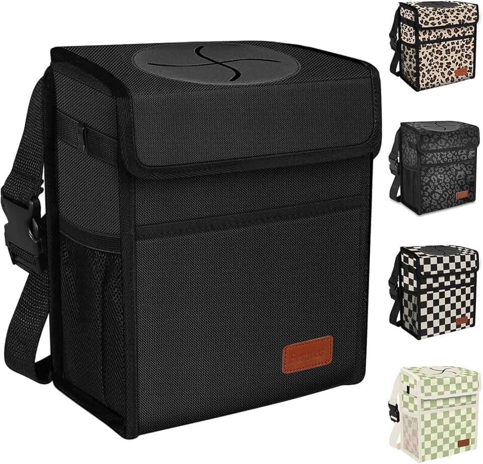 Femuar Leak Proof Car Trash Can with Lid - Waterproof Automotive Garbage Bin for SUVs, Collapsible and Portable Car Trash Bag, Black