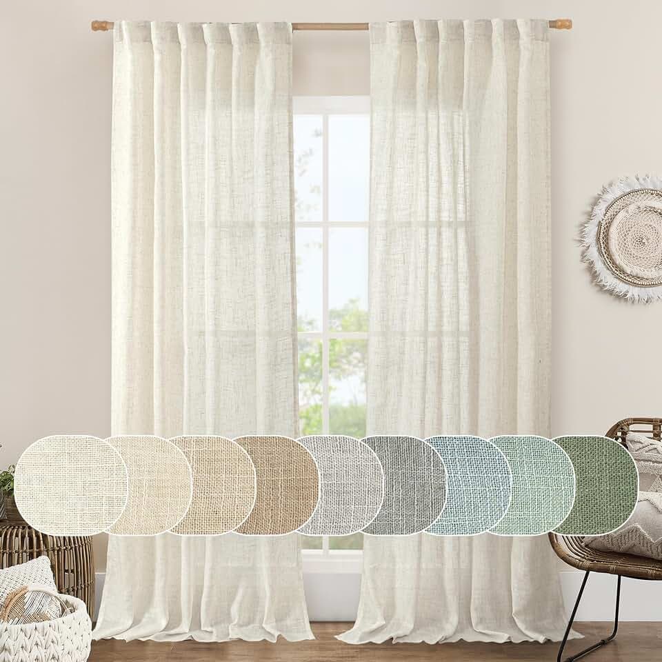 LAMIT 108 inch Semi Sheer Linen Curtains for Living Room Bedroom 2 Panels