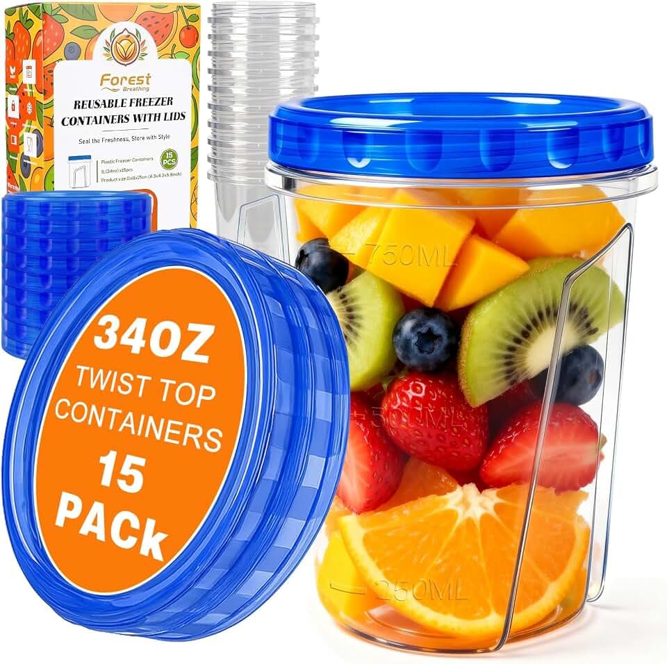 15 Pack 34oz Soup Freezer Storage Containers with Twist Lids for Meal Prep