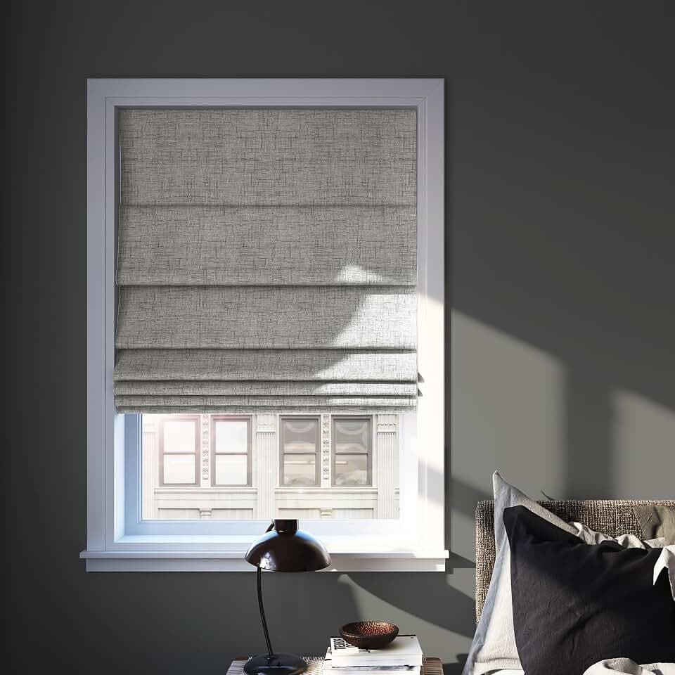 Sun Zero Seraphina Textured Total Blackout Cordless Roman Shade, 31" x 64", Gray