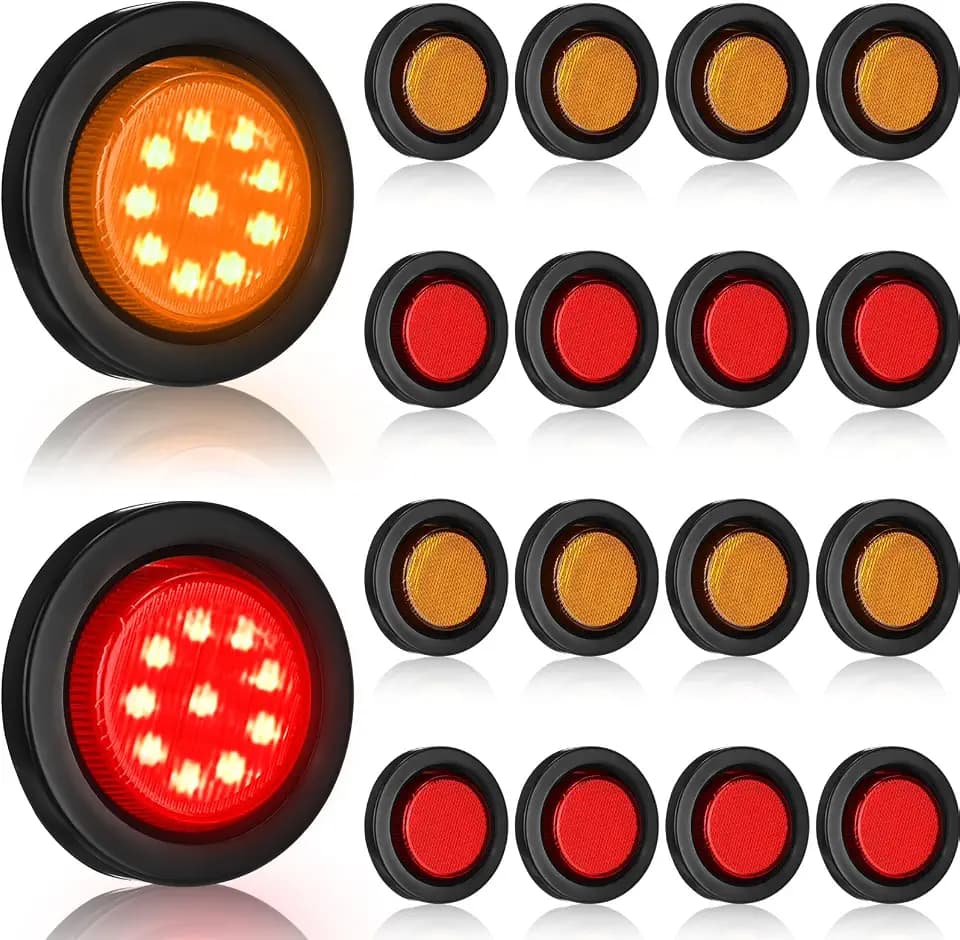 Treela 16 Pcs 2 Inch LED Trailer Marker Lights with 10 Leds, Red and Amber