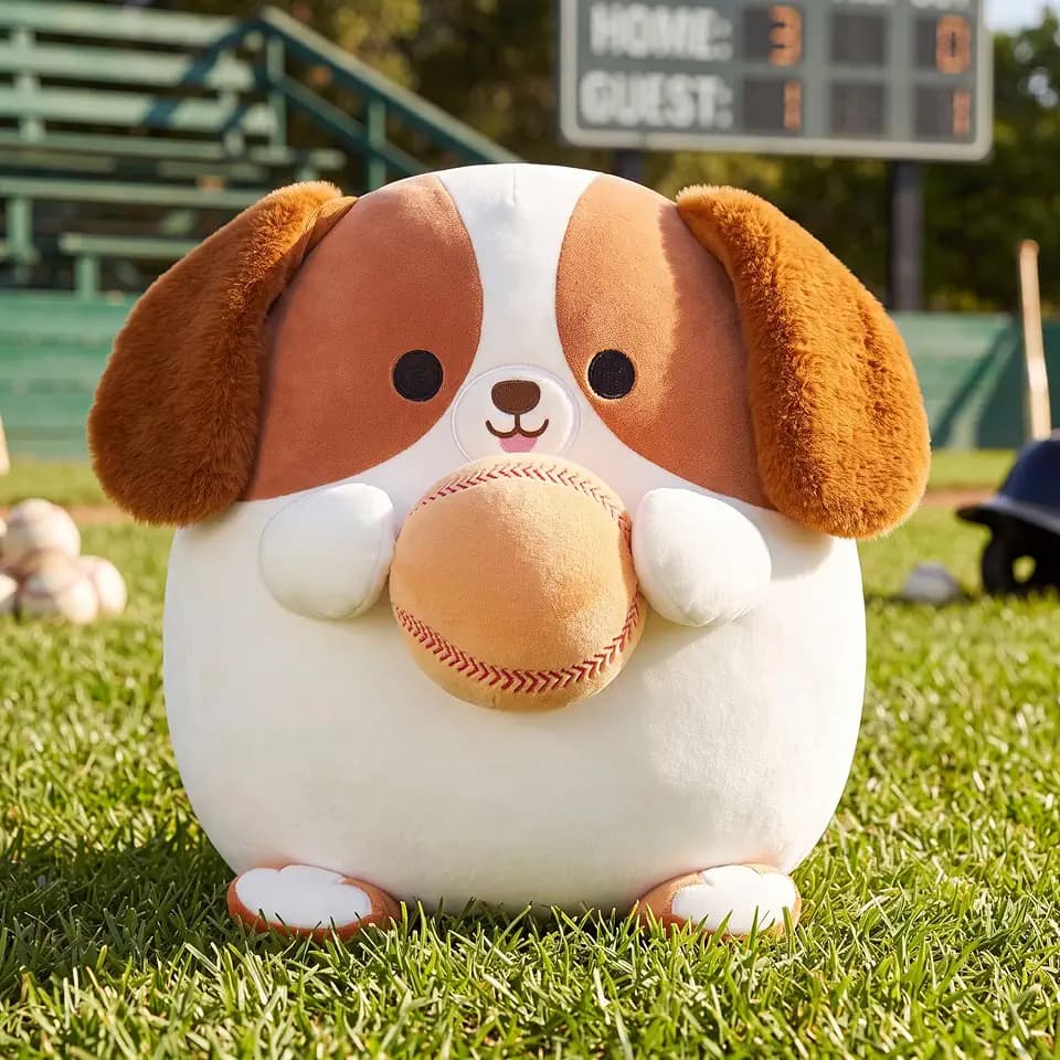 Onsoyours Original Beagle Dog Stuffed Animal with Baseball - 12 inch Soft Sport Puppy Plush Toy, Cute Plushies for Kids & Adults Brown