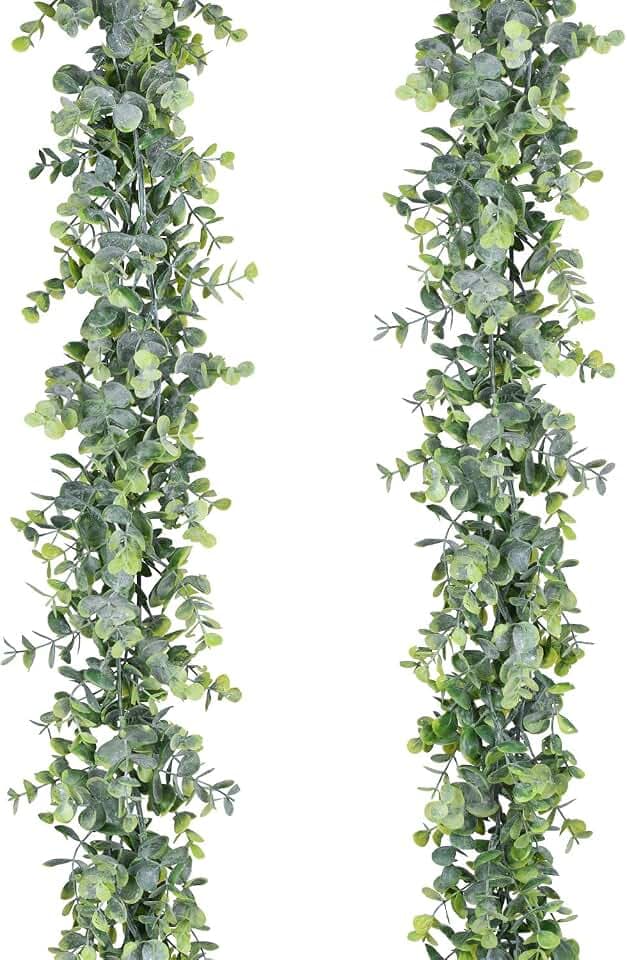 Lvydec Künstliche Eukalyptus-Girlande, künstliche Eukalyptus-Girlande, Hochzeits-Hintergrund, Wanddekoration, 1,8 m pro Strang, künstliche Hängepflanze für Tisch-Festivals, Party-Dekoration, 2 Stück