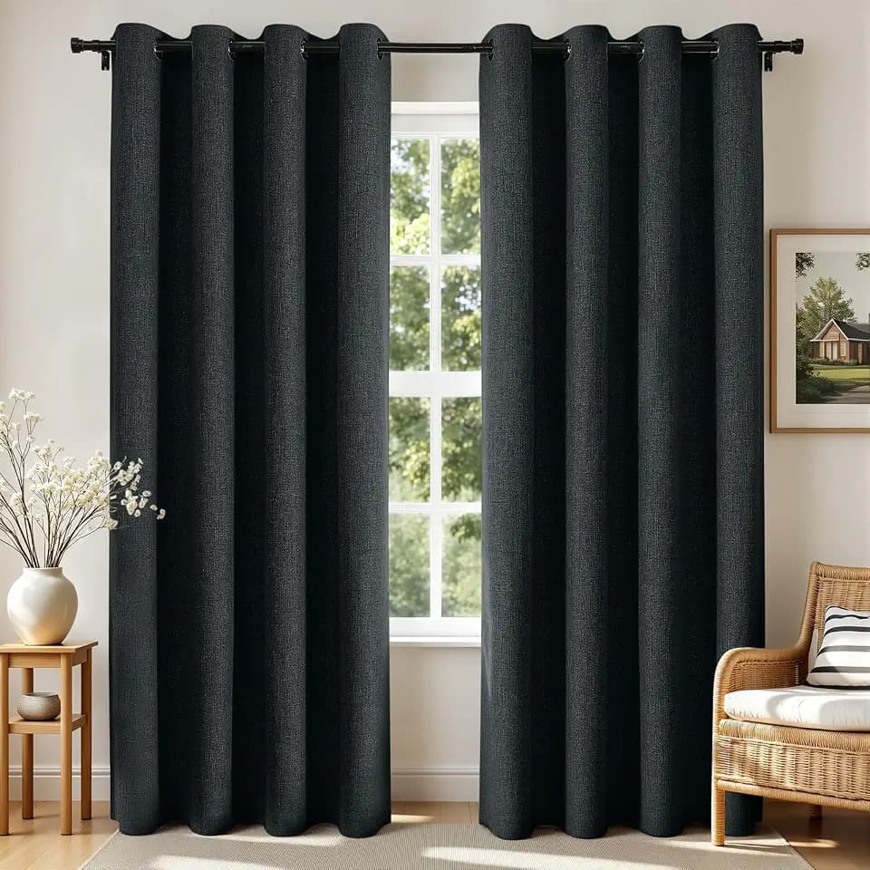 Joydeco Blackout Curtains 63 Inches Long 2 Panels Burg, Room Darkening Curtains for Bedroom, 100% Black Out Textured Thermal Drapes Privacy Protection 2 Panels Set(W52 x L63 Inch, Charcoal Grey)