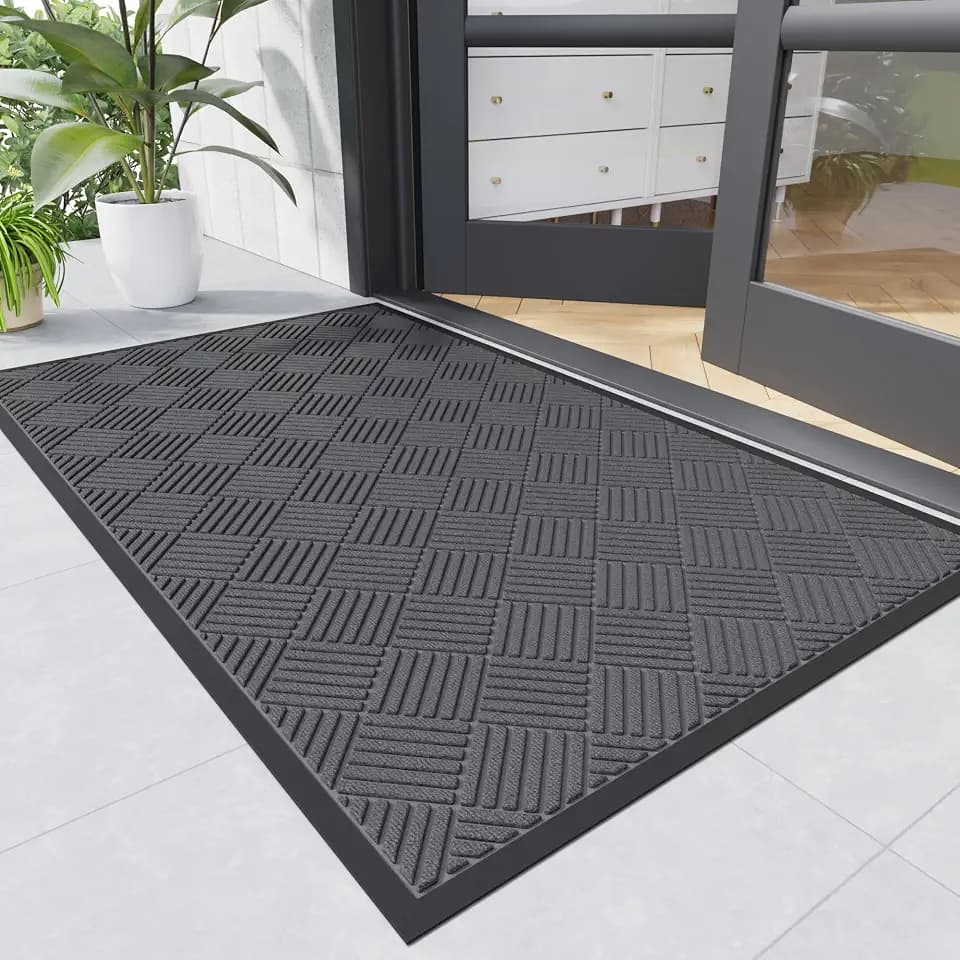 Durable Indoor Outdoor Door Mat, 6' x 3' Heavy Duty Front Door Mat for Entryway, Non-Slip Backing, Stain and Fade Resistant, Absorbent Commercial Floor Mat for High Traffic Area, Gray-Diamond