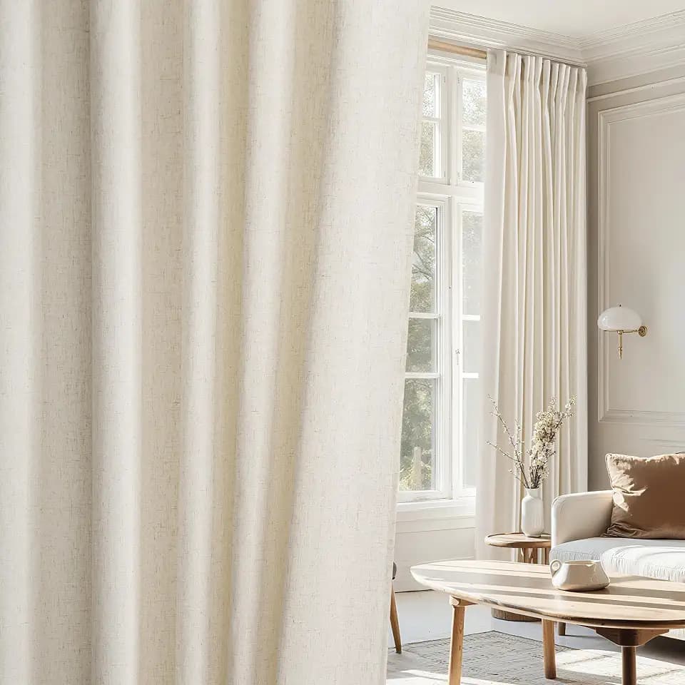 NICETOWN Natural Linen Doorway Curtains 78 inches Long, Rod Pocket & Back Tab Privacy Added with Light Filtering Linen Blend Window Treatments for Loft/Home Office, W68 x L78, 2 Panels