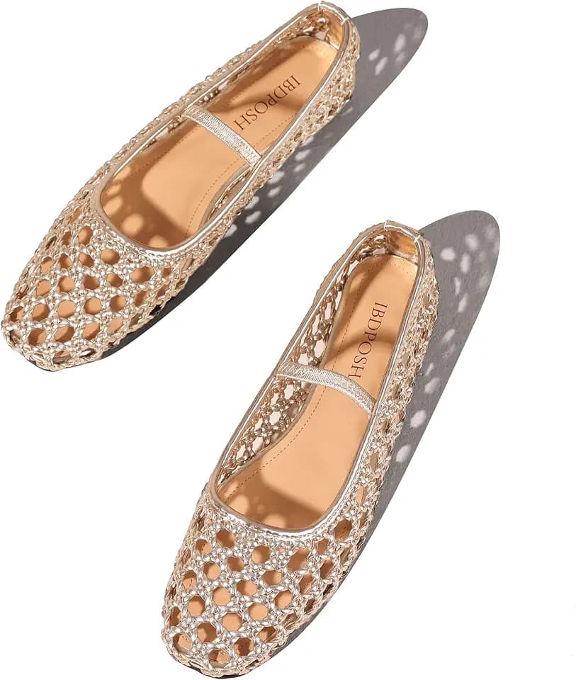Woven Flats for Women, Square Toe Mesh Ballet Shoes