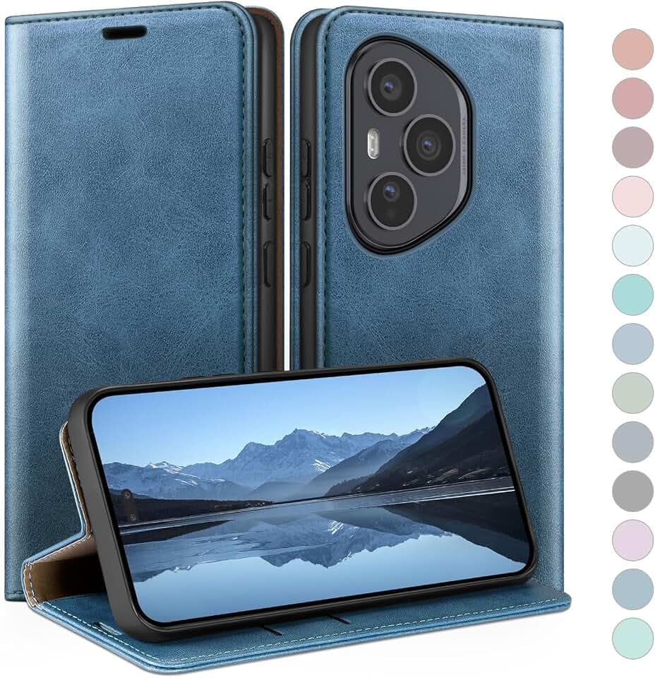 HUOUH für Honor 400 Pro 5G Hülle mit RFID Schutzhülle aus Lederhülle Handyhülle,Kartenfach Leder ständer Handy hülle,360 Grad Schutz Cover für Honor 400 Pro Klapphülle Wallet Case Leuchtend Blau