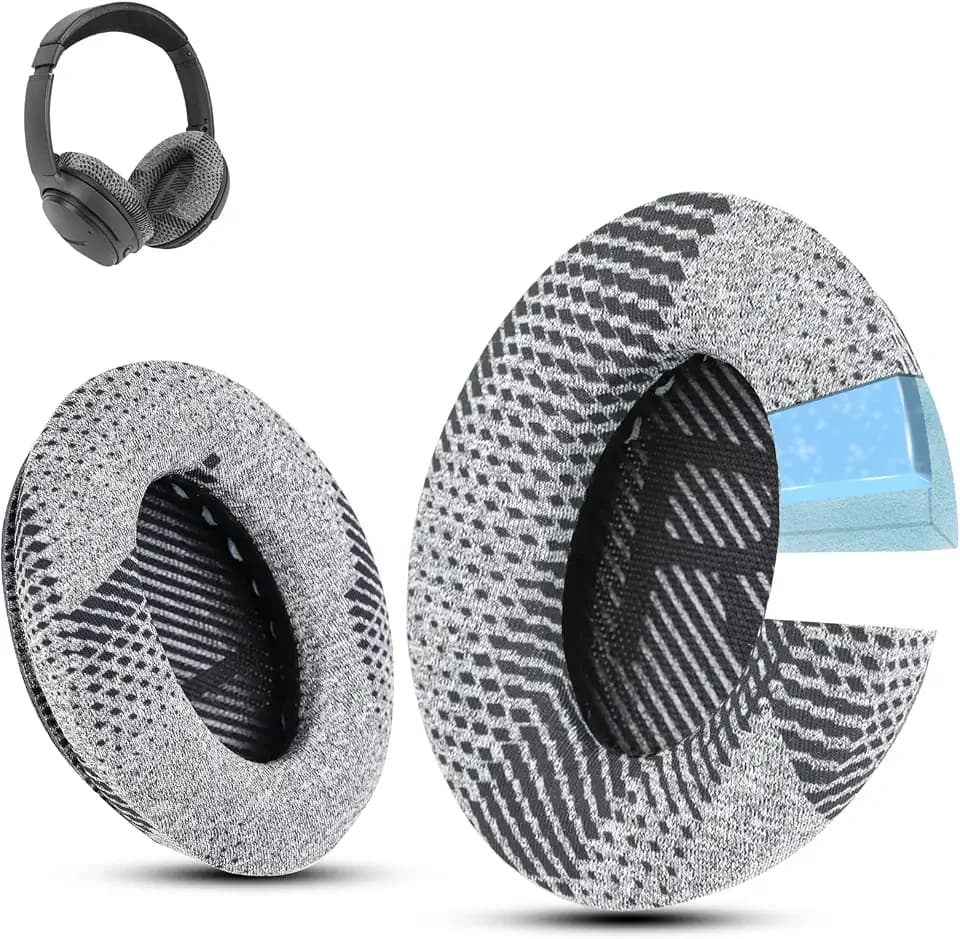 Krone Kalpasmos Cooling Gel Earpads for Bose QC35 & QC45,Fabric,Black Scrim