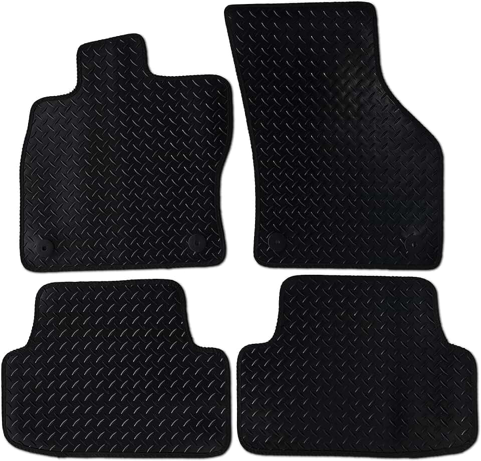Safe Travel Robuste Gummi-Autofußmatten mit Befestigungsclips, 3 mm dick, schwarz mit schwarzem Rand, perfekte Passform für Volkswagen Golf MK7 (2012-2017), 4-teiliges Set