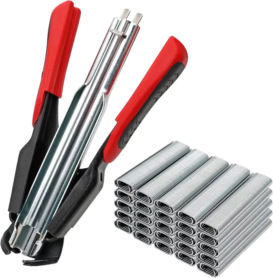 Hog Ring Pliers Kit with 2500pc Nail Spring Loaded C7 Hog Ring Fencing Tool