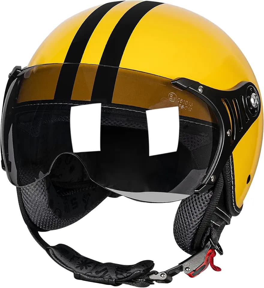 Yesmotor Open Face Motorcycle Helmets 3/4 Retro Moped Helmet DOT