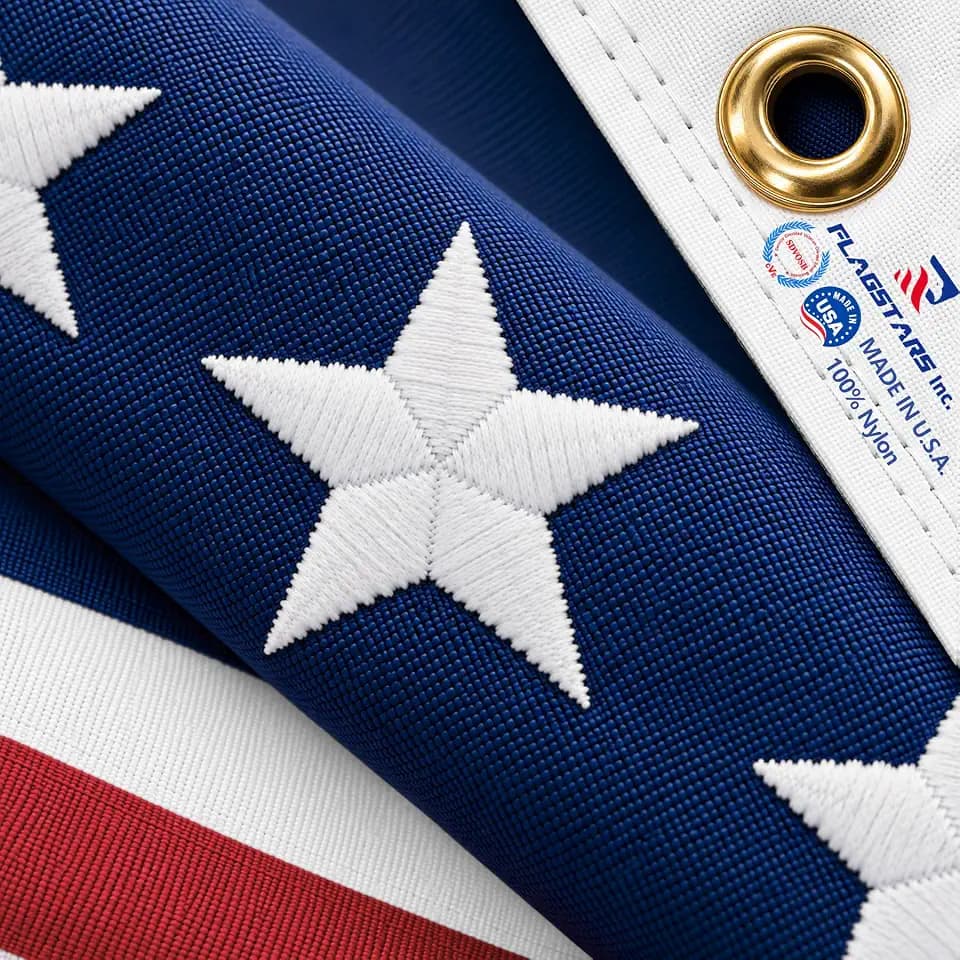 American Flag Made in USA, 3x5 FT Heavy Duty Nylon Outdoor Flag, Super Durable for All-Weather High Wind Use, Fade-Resistant, UV-Protected & Tear-Proof, Longest-Lasting Embroidered Stars US Flag.