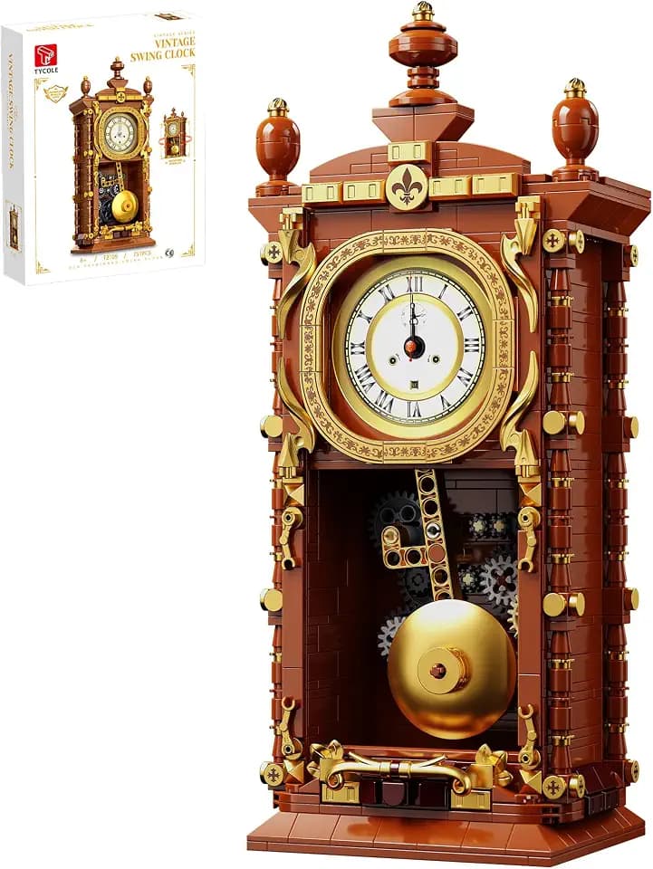 TYCOLE Vintage Pendulum Clock Building Toy, Real Working Clock Set