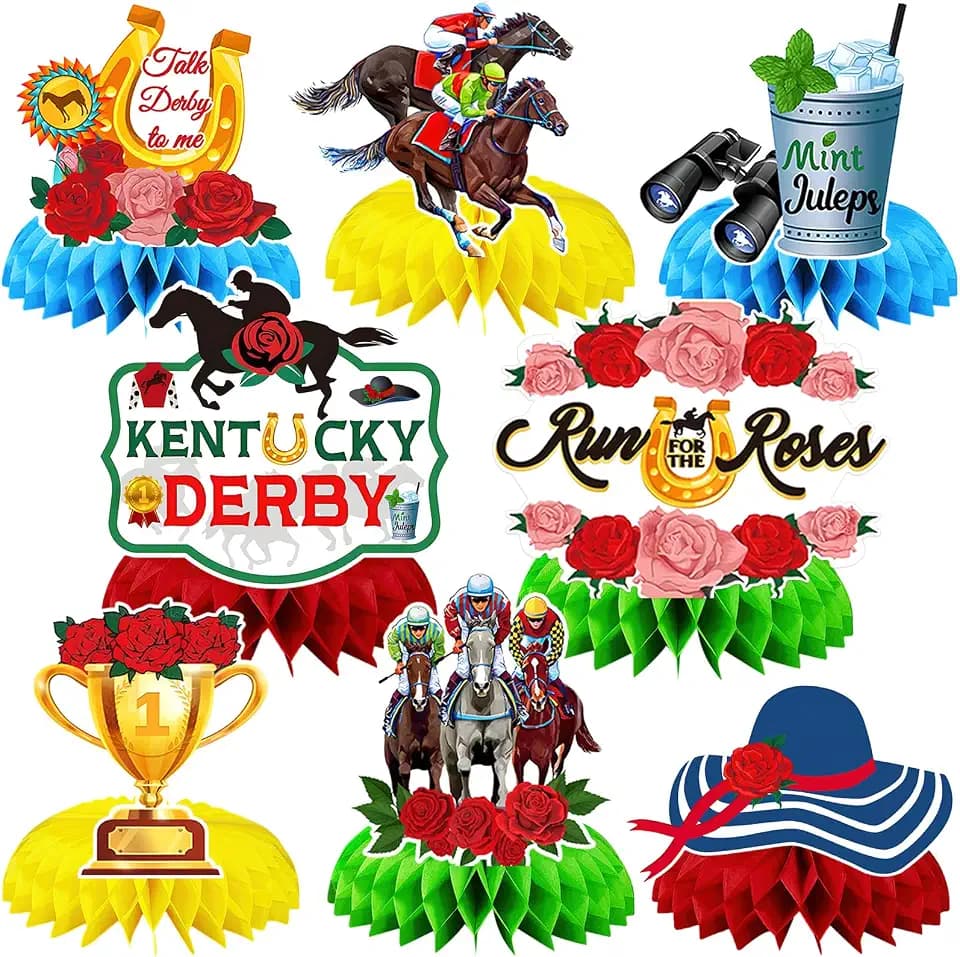 JULMELON 8Pcs Kentucky Derby Party Decorations, Honeycomb Centerpieces