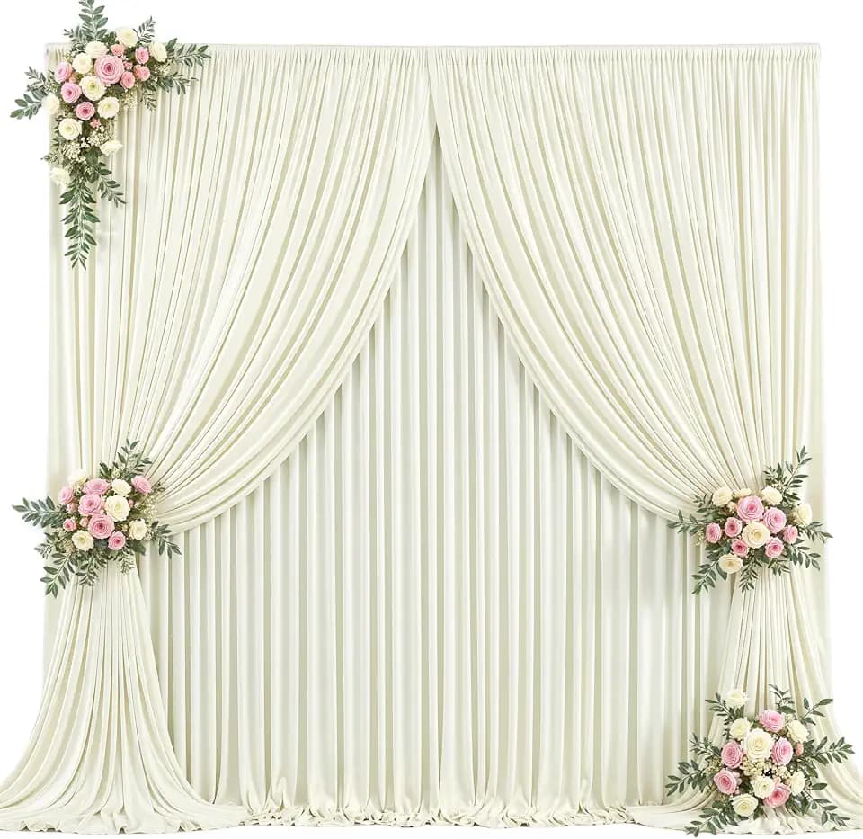Beige Backdrop Curtains 20 ft X 10 ft Wrinkle Free Polyester Fabric Photo Backdrop Cloth, 4 Panels 10ft X 5ft Beige Drapes for Wedding Birthday Party Photography Background Decorations