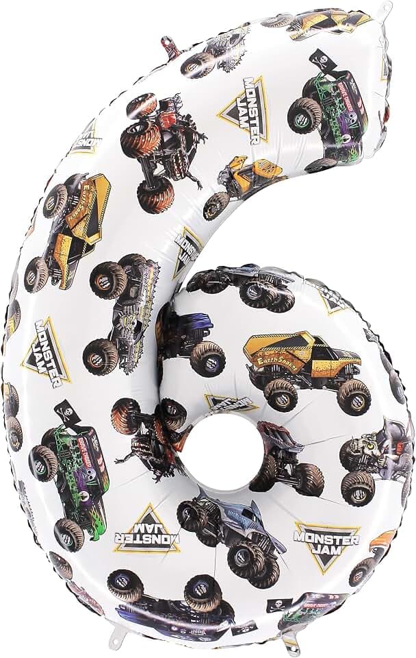 Toyland® 26" (66cm) Monster Jam™ Number 6 Foil Balloon - Large Monster Truck Birthday Balloon - Party Decoration, Air or Helium, Self Sealing