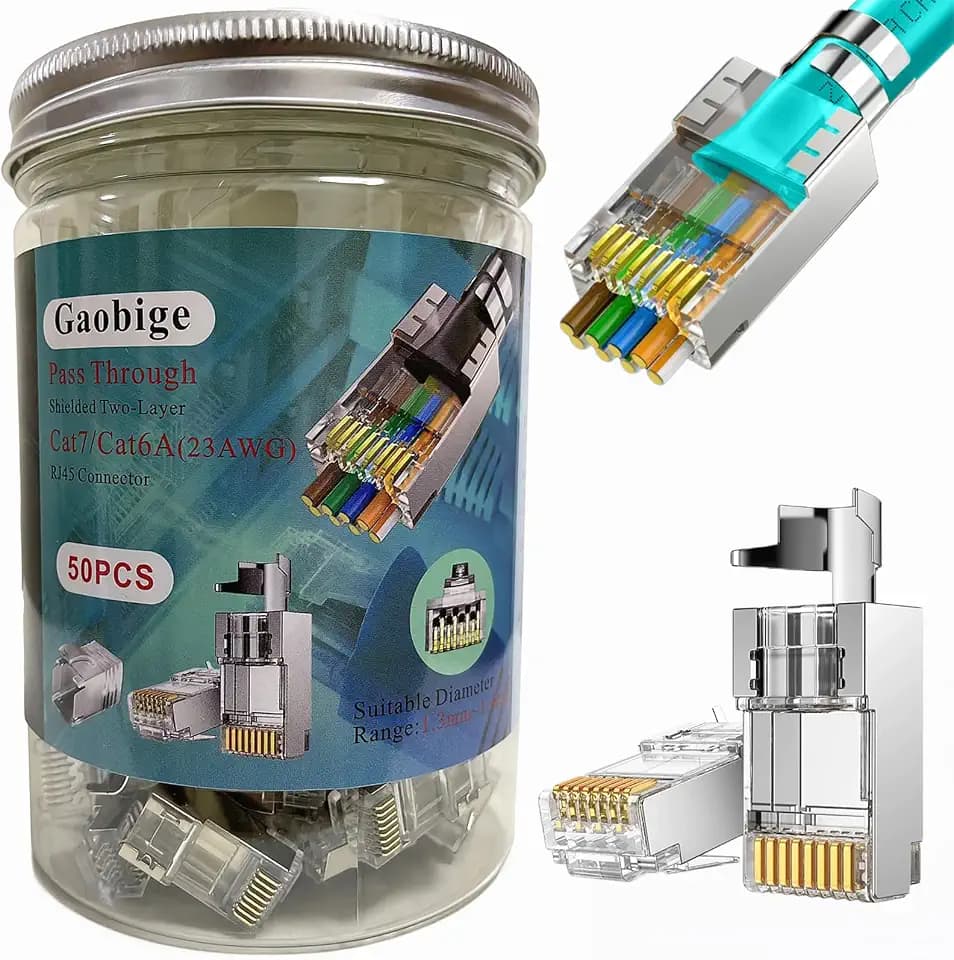 Gaobige 50-Pack Cat7 Cat6A RJ45 Pass Through Connectors Shielded