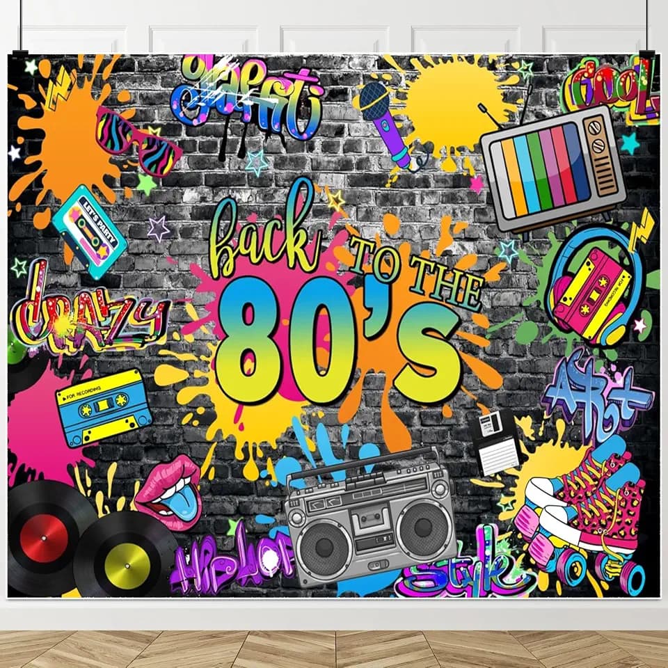 80s Backdrop for Parties Hip Hop Rock Music Disco 10x8ft