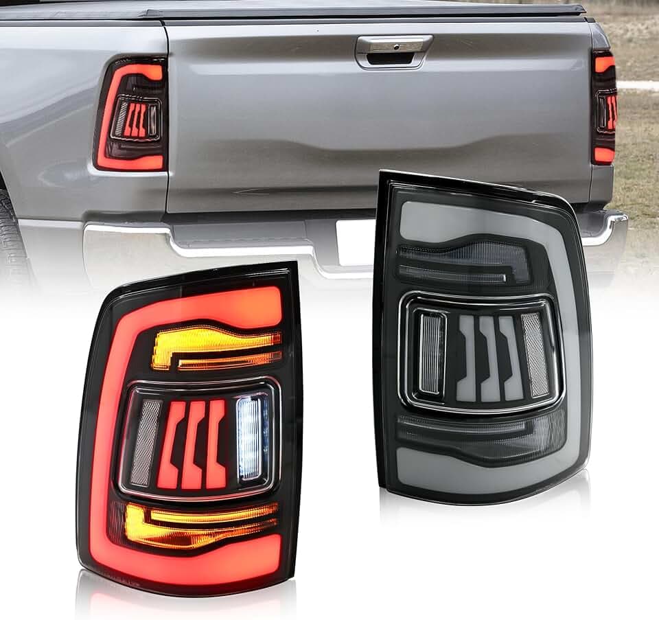 letsdate Rear Tail Lights Compatible with 4th Gen Dodge Ram 1500 2009-2018, Ram 2500/3500 2010-2018, Ram 1500 Classic 2019-2024 w/Animation DRL w/Amber Sequential Turn Signal, White Style