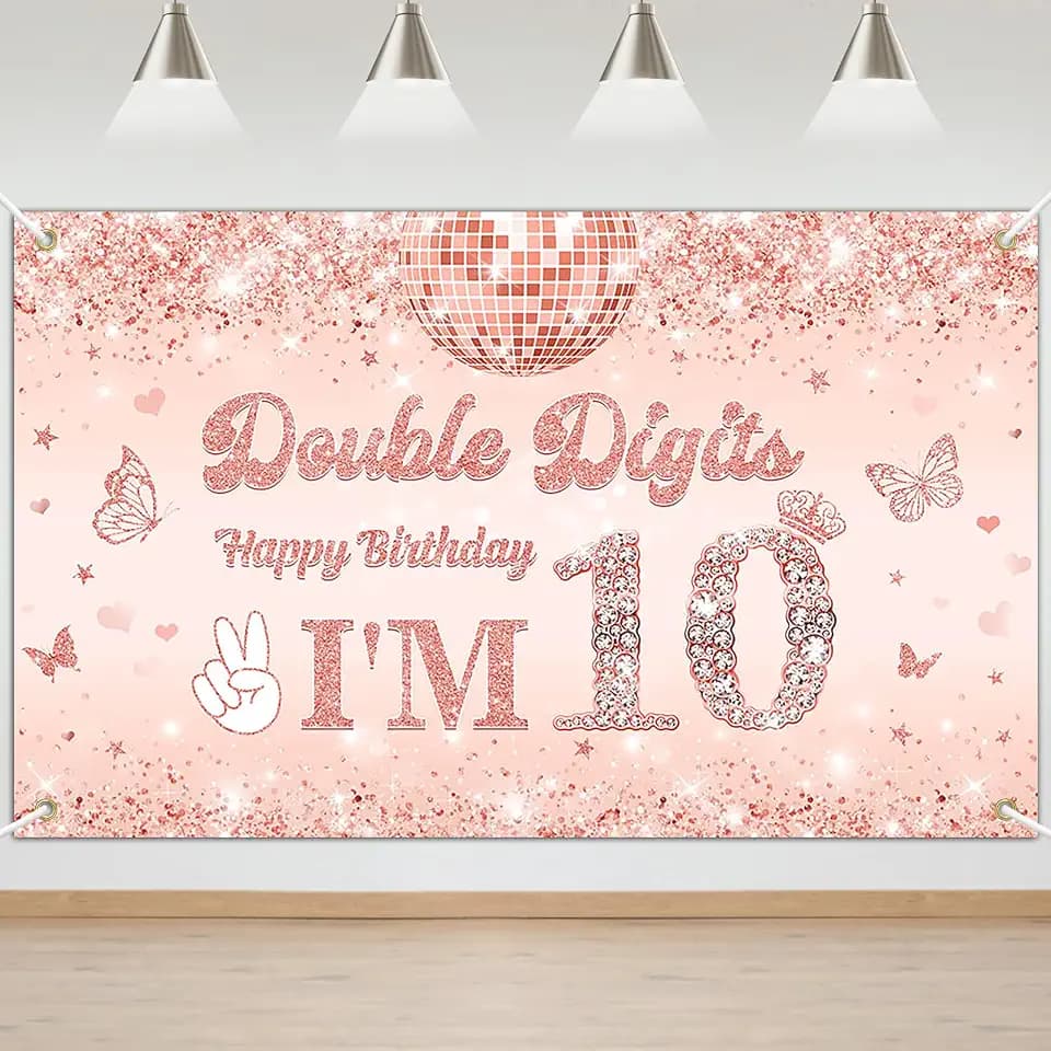Mocsicka Double Digits I'm 10 10th Birthday Backdrop Banner 6x3.6ft