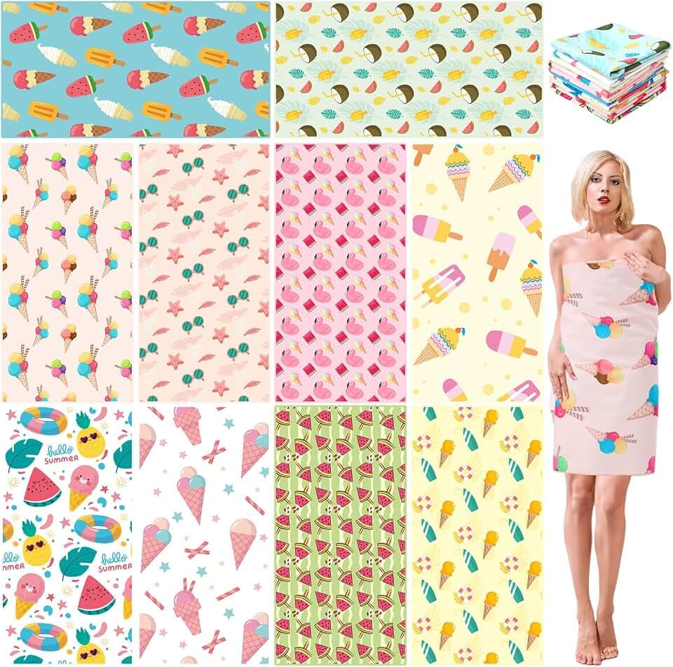 FuWeave 10 Pack Microfiber Beach Towel Bulk 28 x 55 Large, Ice Cream