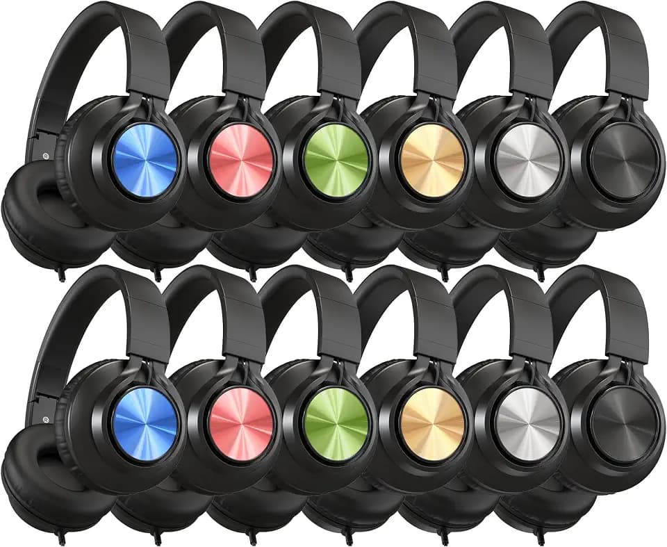 AILIHEN Classroom Headphones Bulk 12-Pack for K-12 School Library Museum