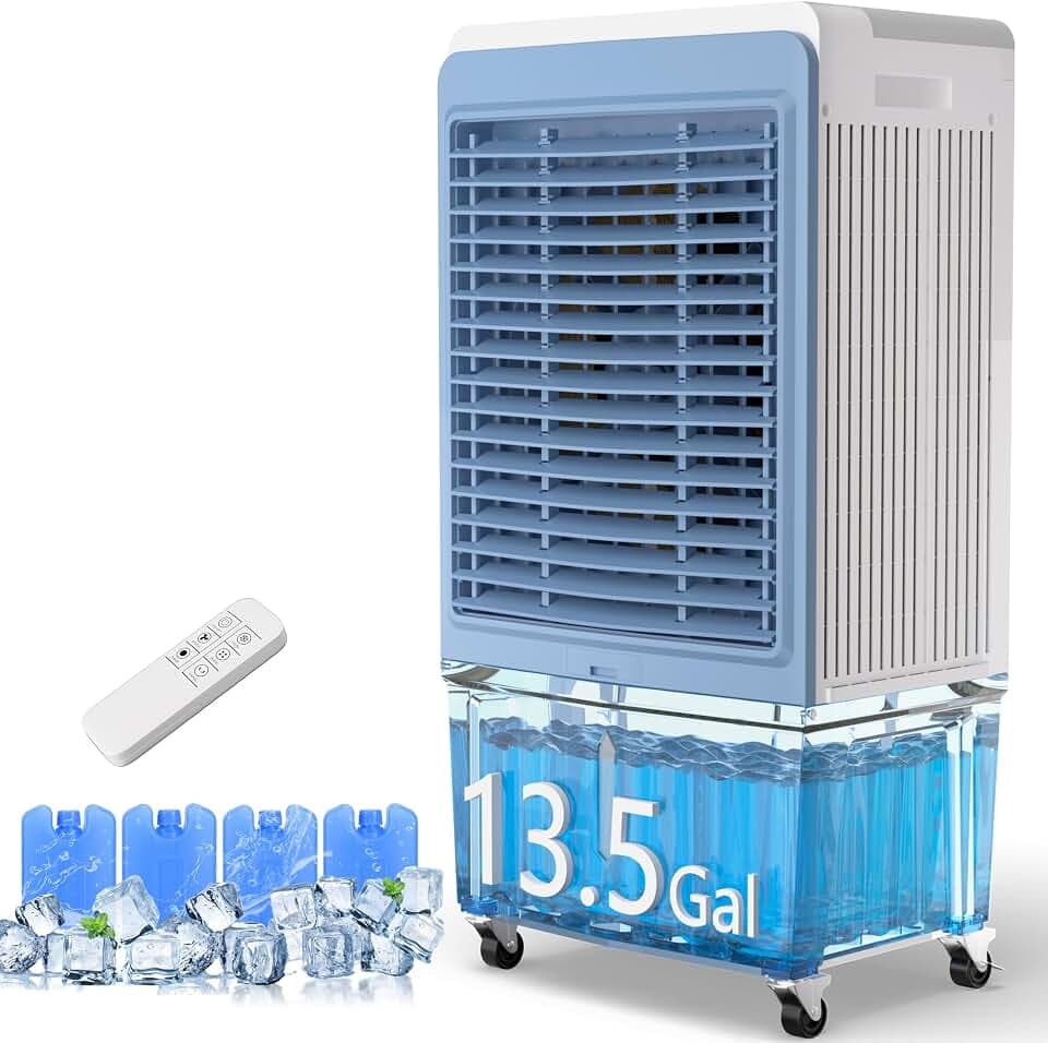 Uthfy 6000 CFM Swamp Cooler Air Conditioner, Outdoor Evaporative Air Cooler with 13.5 Gal Water Tank, Remote, 120° Oscillation, 12H Timer, 47" Portable AC with Copper Motor for Patio, Garage