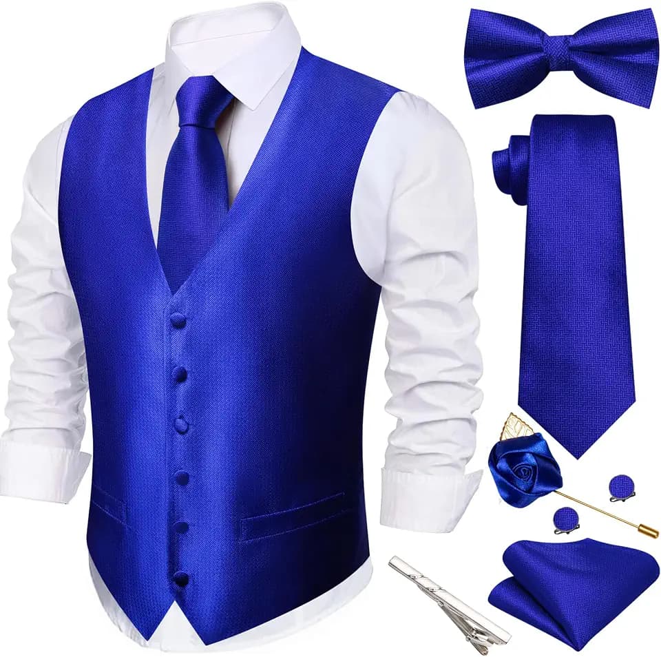 Barry.Wang Herren-Weste, Paisleymuster, Jacquard, Seide, V-Ausschnitt, 7-teiliges Anzug-Set – formelle Weste mit Krawatte, Fliege, Einstecktuch für Hochzeit, Business