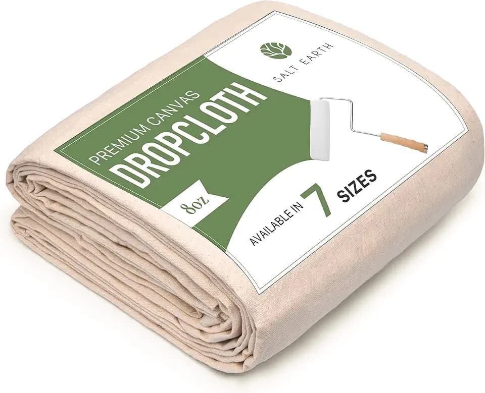 Salt Earth Canvas Drop Cloth 1Pc, Reusable Paint Drop Cloth, 100% Recycled Cotton Canvas Tarp Cover for Painter, Furniture, Floor Protection, All Purpose Painters Dropcloth for Christmas DIY (4x5 FT)
