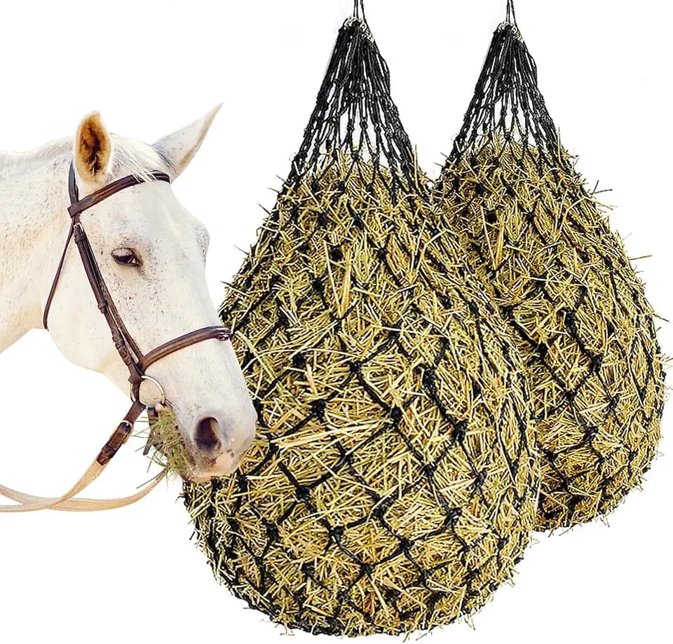 2 Stück Heunetz für Pferde Groß 9 -10,Heunetz Engmaschig 10x10 cm,Heutasche Pferd,Rundballen Heusack für Pferde für Artgerechte Fütterung,Heuball pferd Verbessert Verdauung, Unterwegs Futtersack