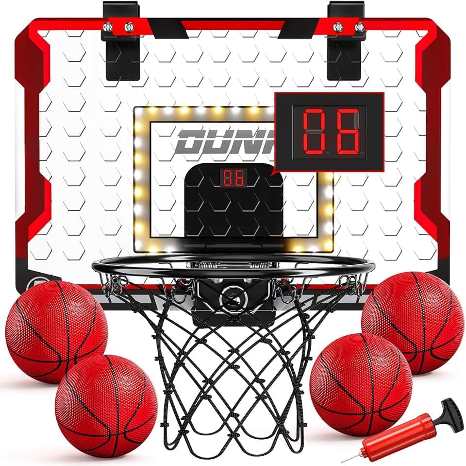 TEMI Basketballkorb Indoor, Mini-Basketballkorb mit 4 Bällen & elektronische Anzeigetafel, über die Tür Basketballbrett für 5 6 7 8 9 10 11 12 Jahre alt Jungen Mädchen Kinder Teenager