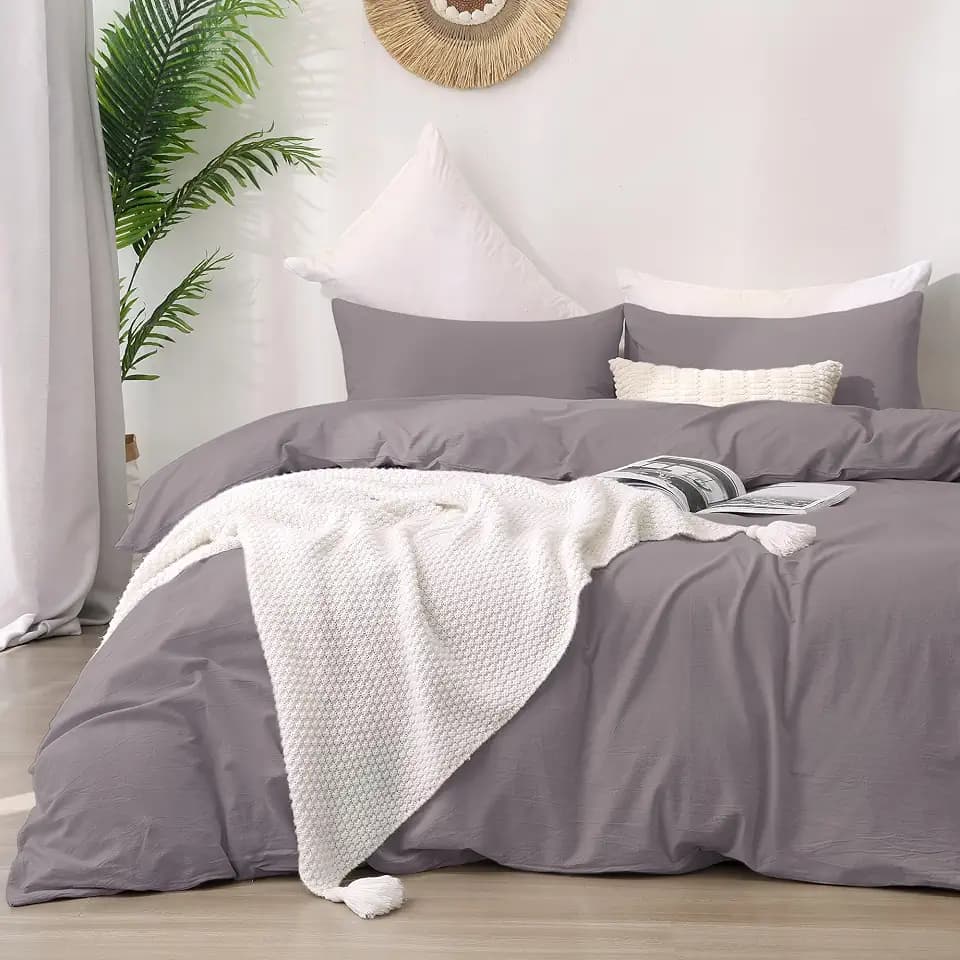 ATsense Queen Size Duvet Cover Washed Cotton Linen Feel Bedding Set