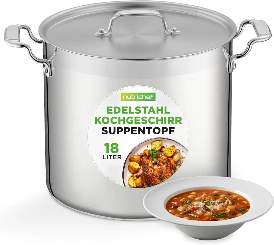 NutriChef Kochtopf groß 18,9L – Edelstahl Suppentopf induktionsgeeignet, Deckel inkl., robust & langlebig | ideal für Events, Food Trucks, Familienfeiern & Mehrpersonenhaushalte