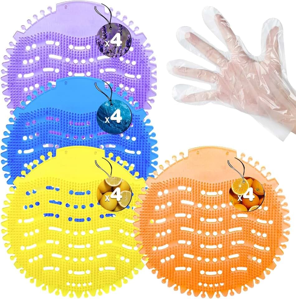 16 Pack Urinal Deodorizer Screen with 100 Gloves, Odor Protection