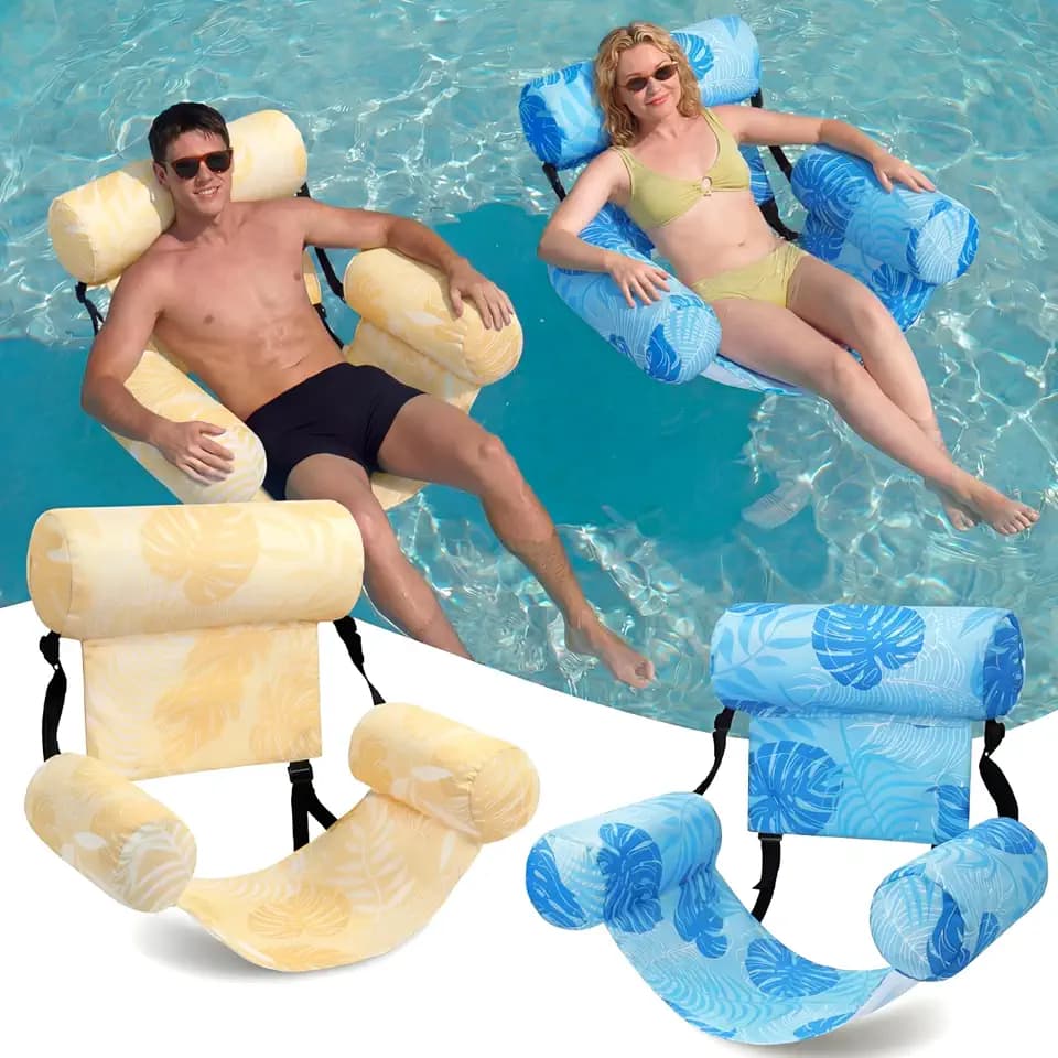 Blueweenly 2 Pack Pool Float Lounge Chair, Tropical, Sky Blue, Champagne