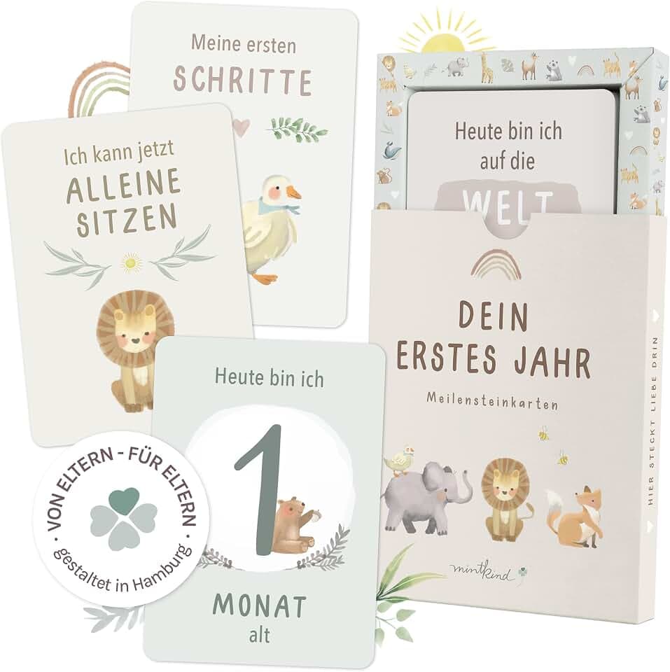 Mintkind Meilensteinkarte Baby beige Boho – 36 Monatskarten für Jungen & Mädchen – Geschenk zur Geburt & Babyparty – Erinnerungen festhalten – Meilensteine dokumentieren & besondere Momente genießen