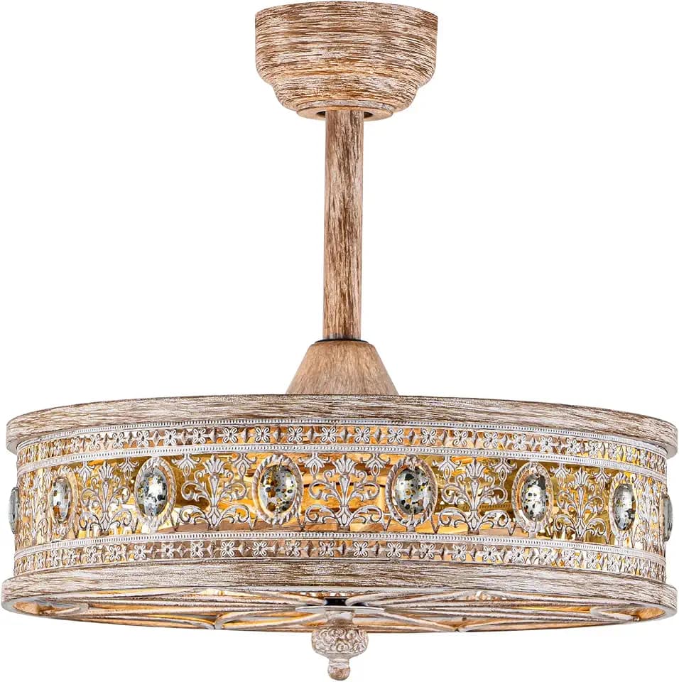 Farmhouse Chandelier Ceiling Fan with Light, Rustic Cottage Caged Fandelier